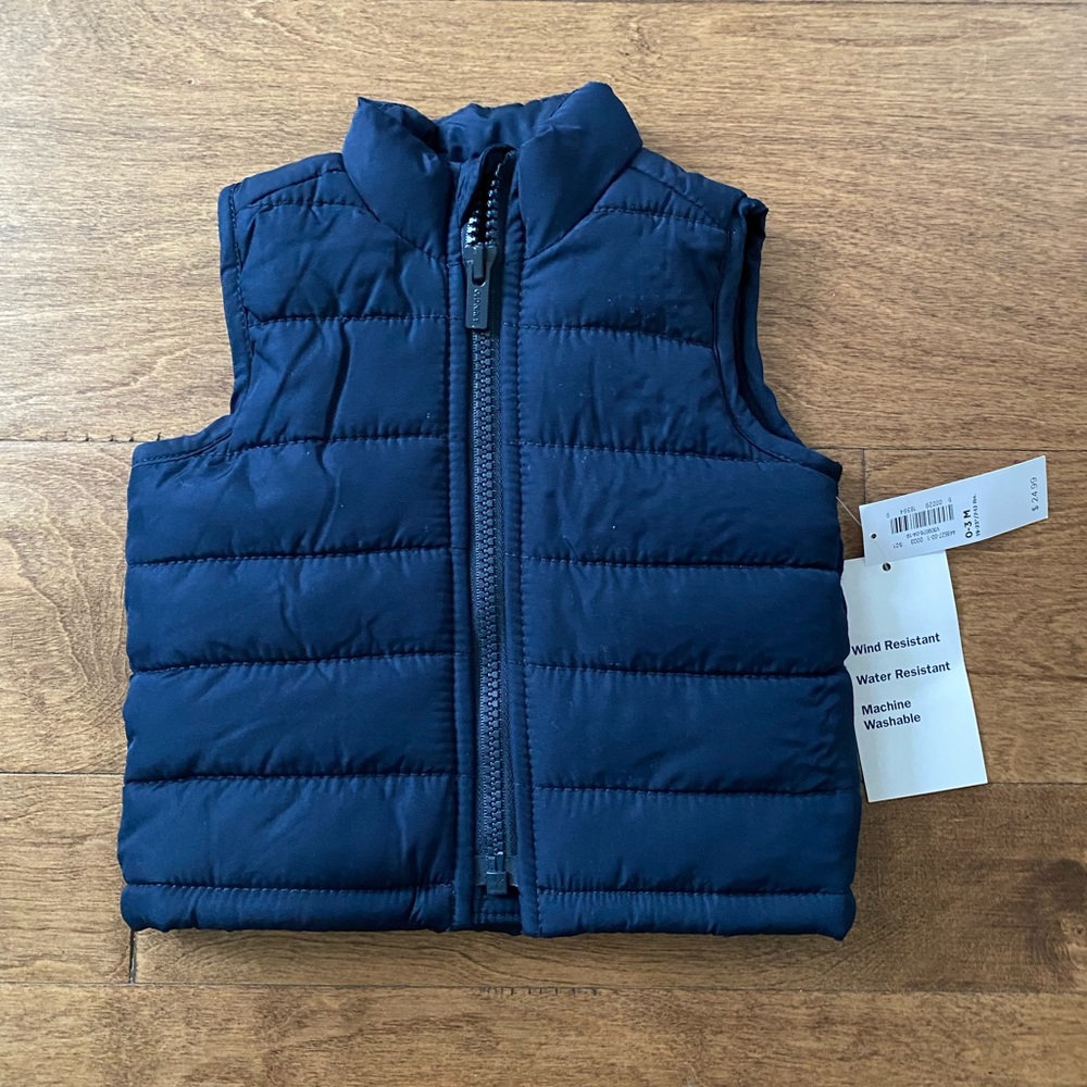 Navy Zip Up Puffer Vest NWT